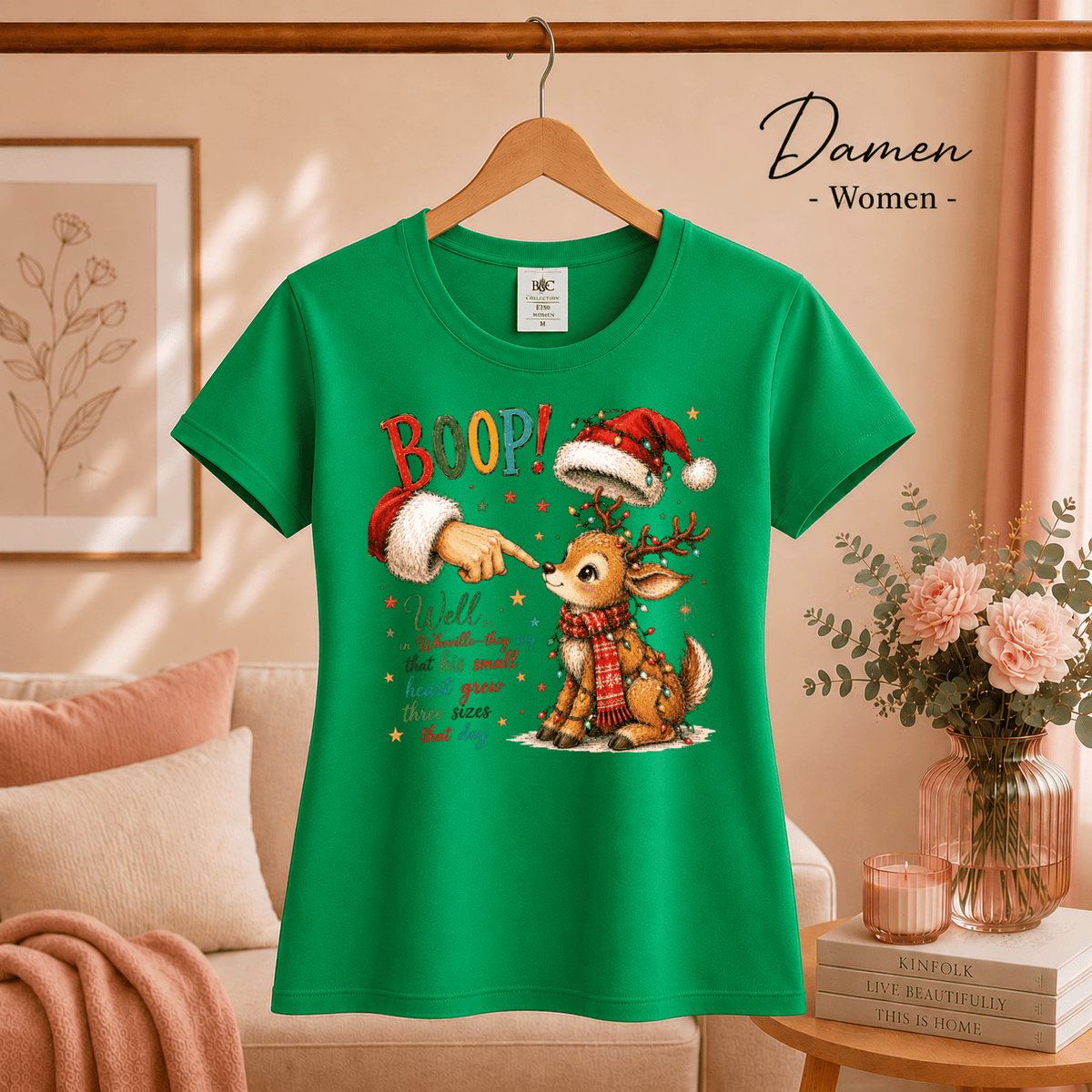 Weihnachts-T-Shirt mit süßem Rentier, Santa 'Boop' und herzerwärmendem Whoville-Zitat - StyleOne