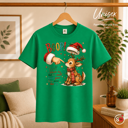 Weihnachts-T-Shirt mit süßem Rentier, Santa 'Boop' und herzerwärmendem Whoville-Zitat - StyleOne