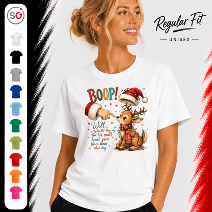 Weihnachts-T-Shirt mit süßem Rentier, Santa 'Boop' und herzerwärmendem Whoville-Zitat - StyleOne