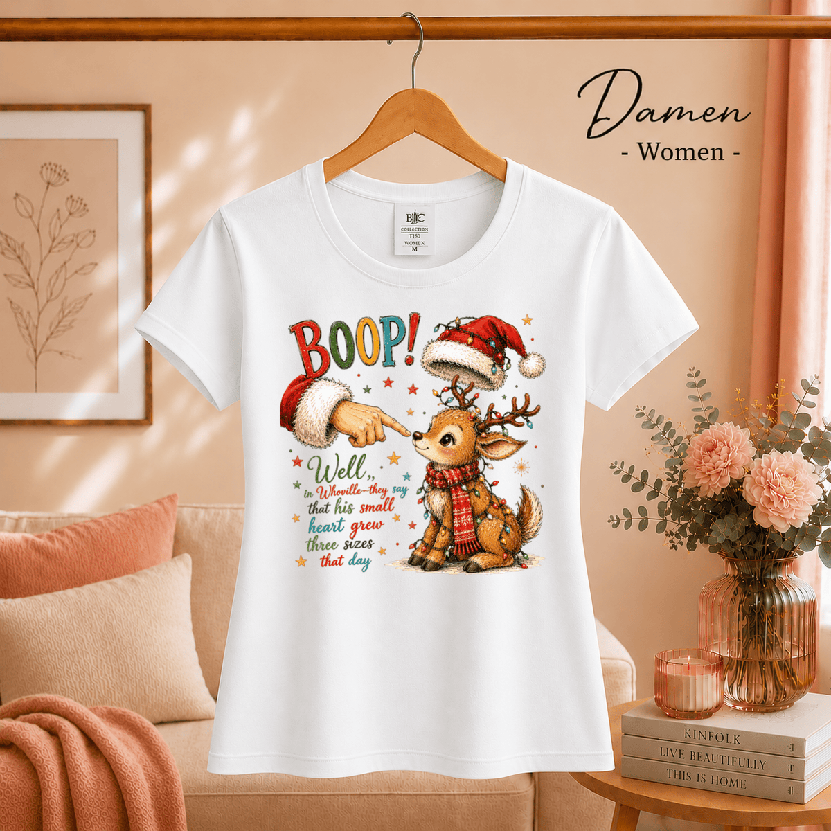 Weihnachts-T-Shirt mit süßem Rentier, Santa 'Boop' und herzerwärmendem Whoville-Zitat - StyleOne