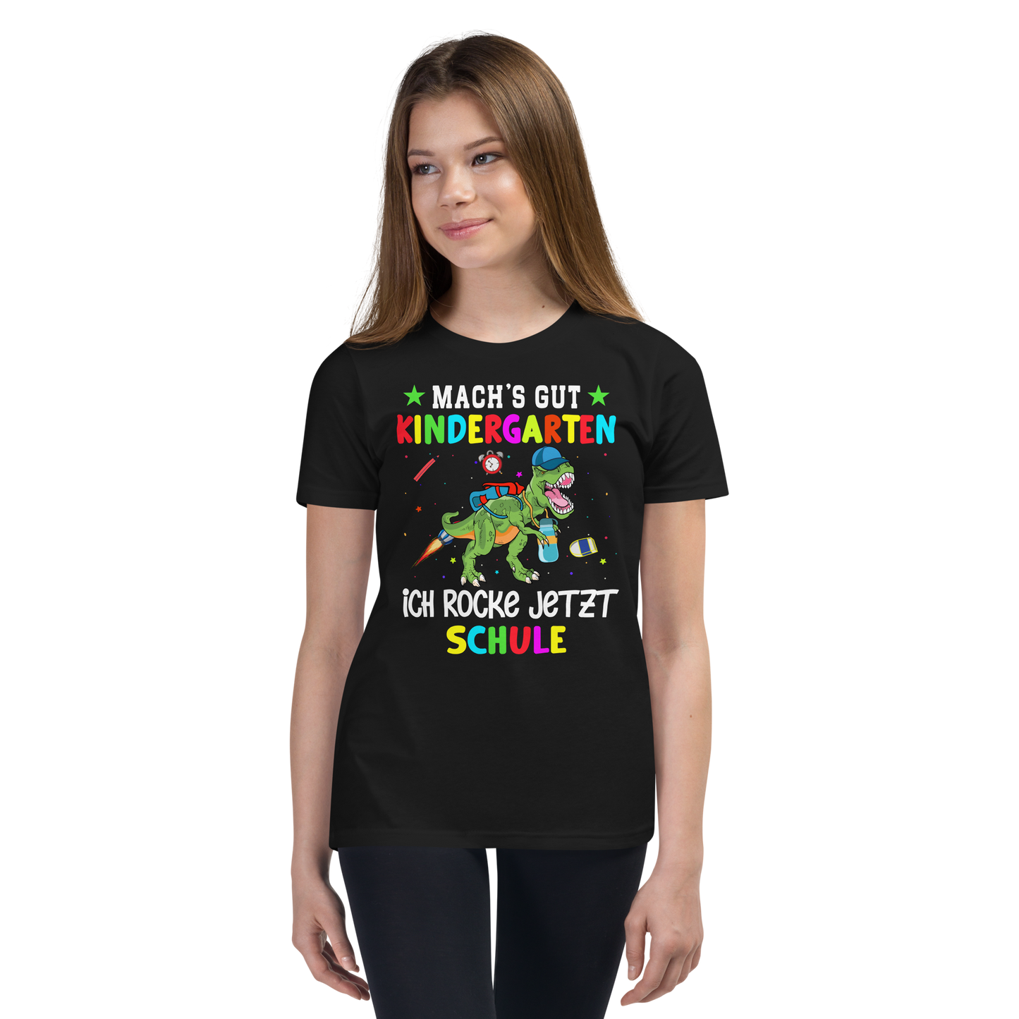 Lustiges T-Shirt "Machs gut Kindergarten, ich rocke jetzt Schule! Einschulung" | Einschulungsgeschenk
