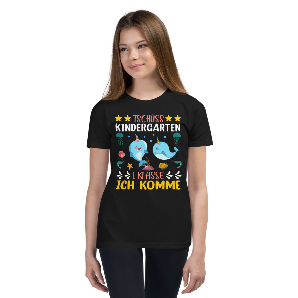 Lustiges T-Shirt "Tschüss Kindergarten 1 Klasse ich komme! Einschulung" | Coole Geschenkidee