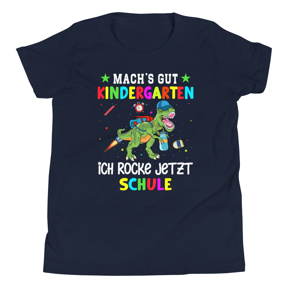 Lustiges T-Shirt "Machs gut Kindergarten, ich rocke jetzt Schule! Einschulung" | Einschulungsgeschenk