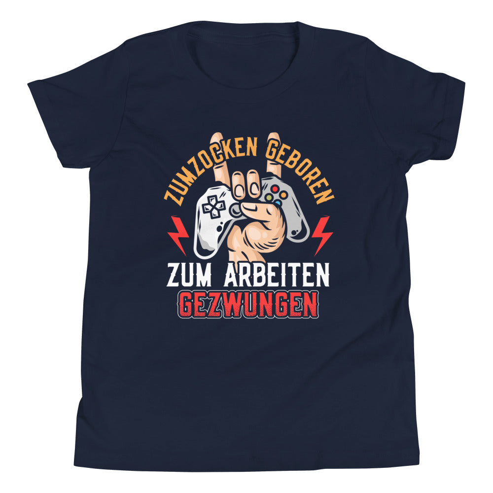 Geboren zum Zocken, gezwungen zum Arbeiten: Gamer-T-Shirt mit Statement
