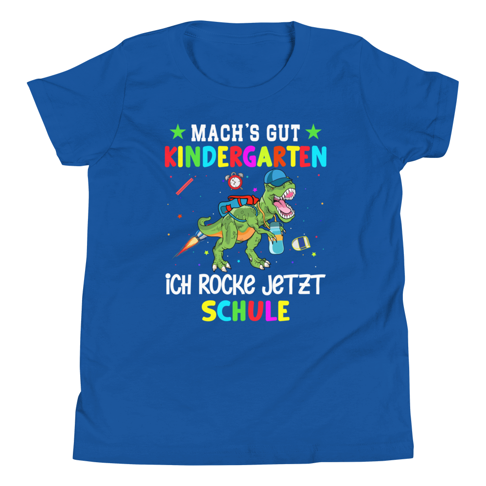 Lustiges T-Shirt "Machs gut Kindergarten, ich rocke jetzt Schule! Einschulung" | Einschulungsgeschenk