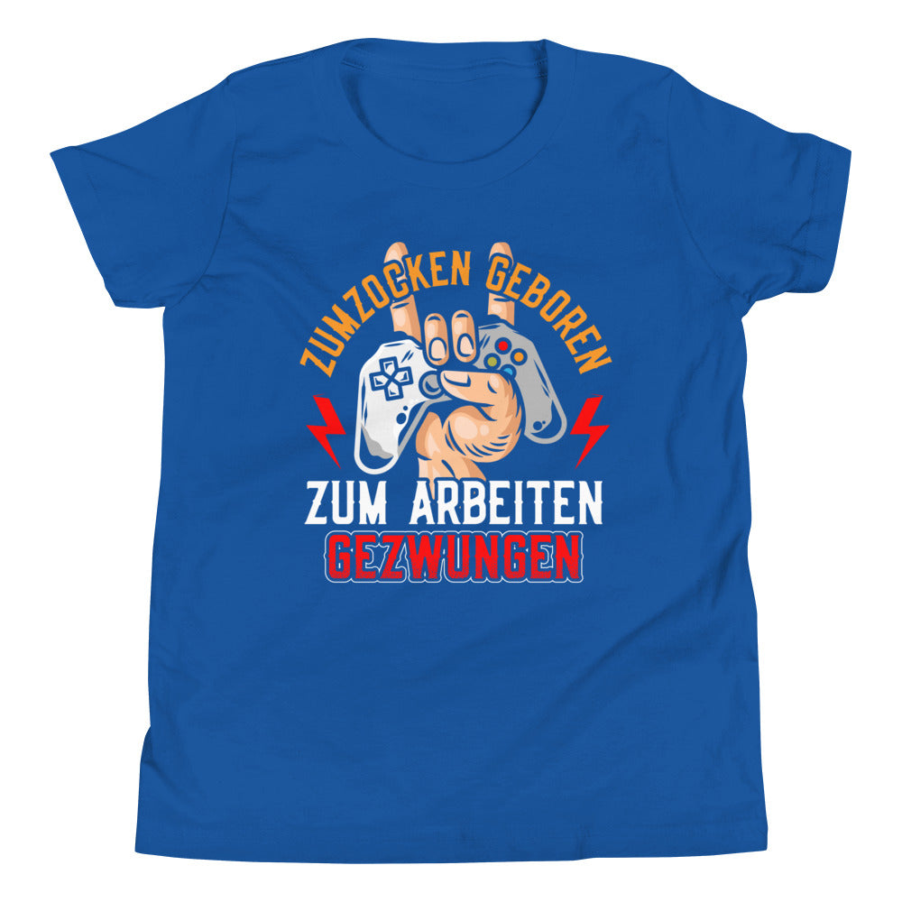 Geboren zum Zocken, gezwungen zum Arbeiten: Gamer-T-Shirt mit Statement